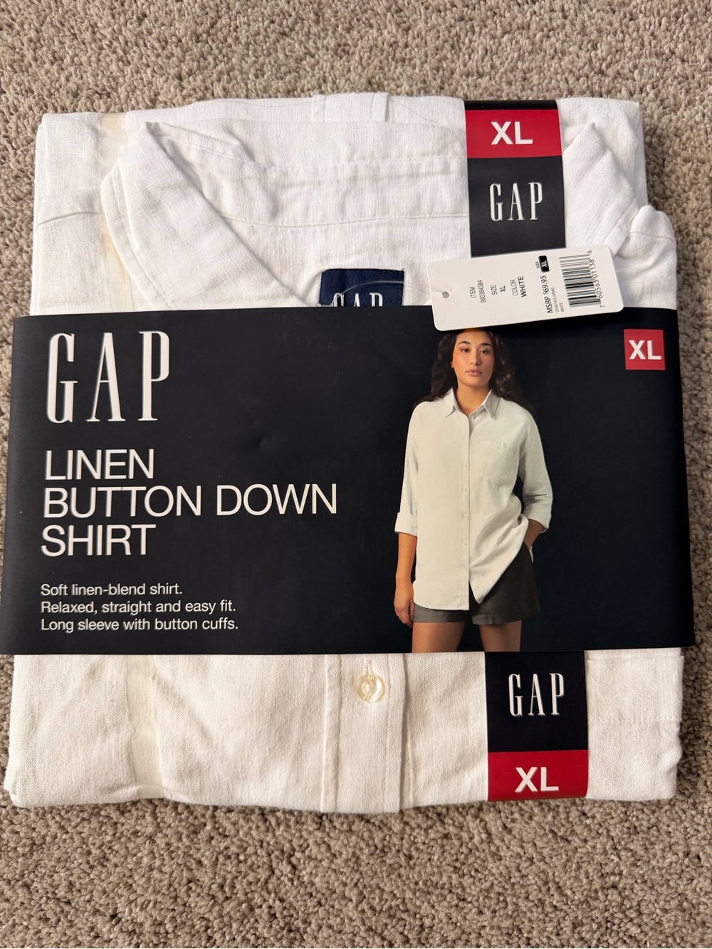 NWT Gap White Linen Blend Button Down Shirt XL